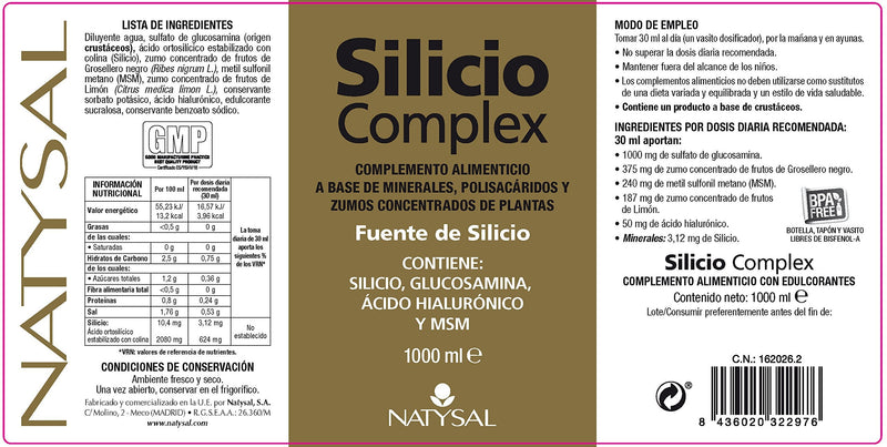 SILICIUM COMPLEX 1,000 ml | Organic Silicon with Glucosamine, Hyaluronic Acid, MSM | Without coloring agents | Natysal - NewNest Australia
