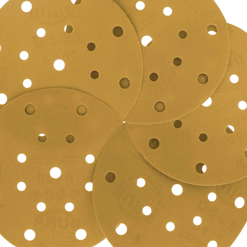 Dura-Gold Premium 6" Gold Sanding Discs - 400 Grit (Box of 50) - 17 Hole Pattern Dustless Hook & Loop Backing Sandpaper for DA Sanders, Aluminum Oxide Abrasive - Sand Automotive Paint Woodworking Wood 400-Grit - NewNest Australia