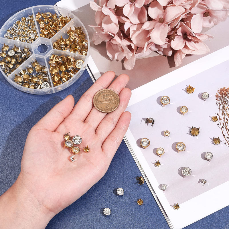 WADORN 180 Pack Rhinestone Rivets Studs, 3 Sizes Rhinestones Nailhead Spikes Spots Studs Metal Spikes Rivets 6/8/10mm Nailhead Studs Claw Beads Spikes Rivets for Leather Craft DIY Making - NewNest Australia
