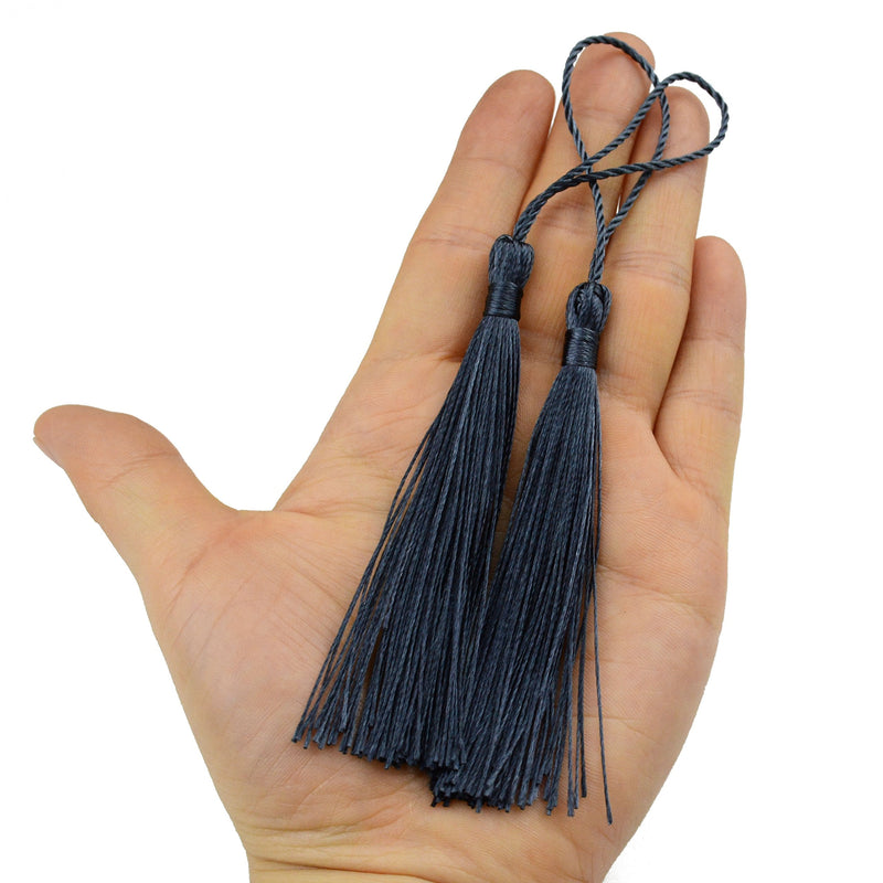 Makhry 100pcs 13cm/5 Inch Silky Floss Bookmark Tassels with 2-Inch Cord Loop and Small Chinese Knot for Jewelry Making, Souvenir, Bookmarks, DIY Craft Accessory (Dark Grey) #26 Dark Grey - NewNest Australia