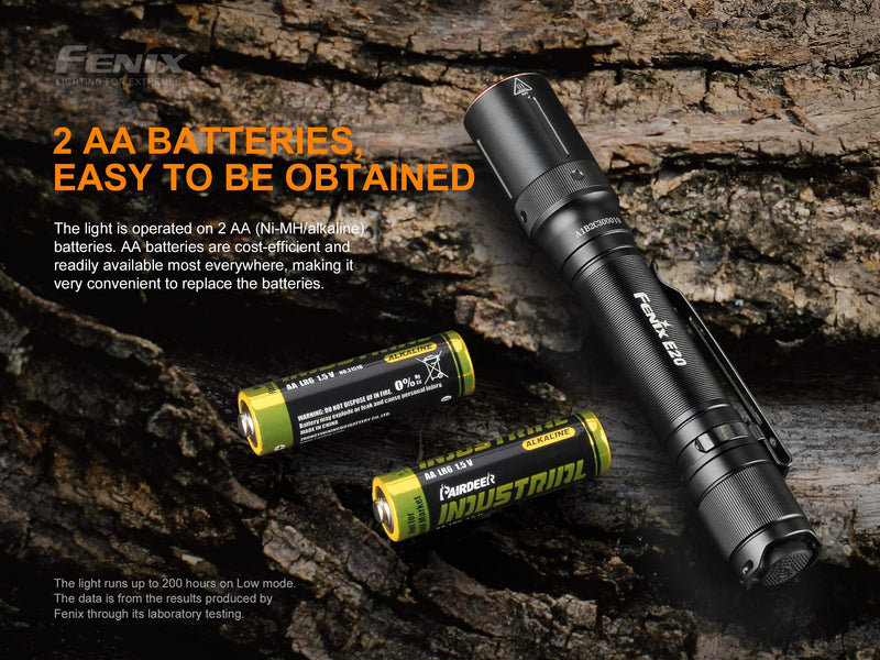 Fenix E20 V2 350 Lumen LED Tactical Flashlight with Two EdisonBright AA Alkaline Batteries - NewNest Australia