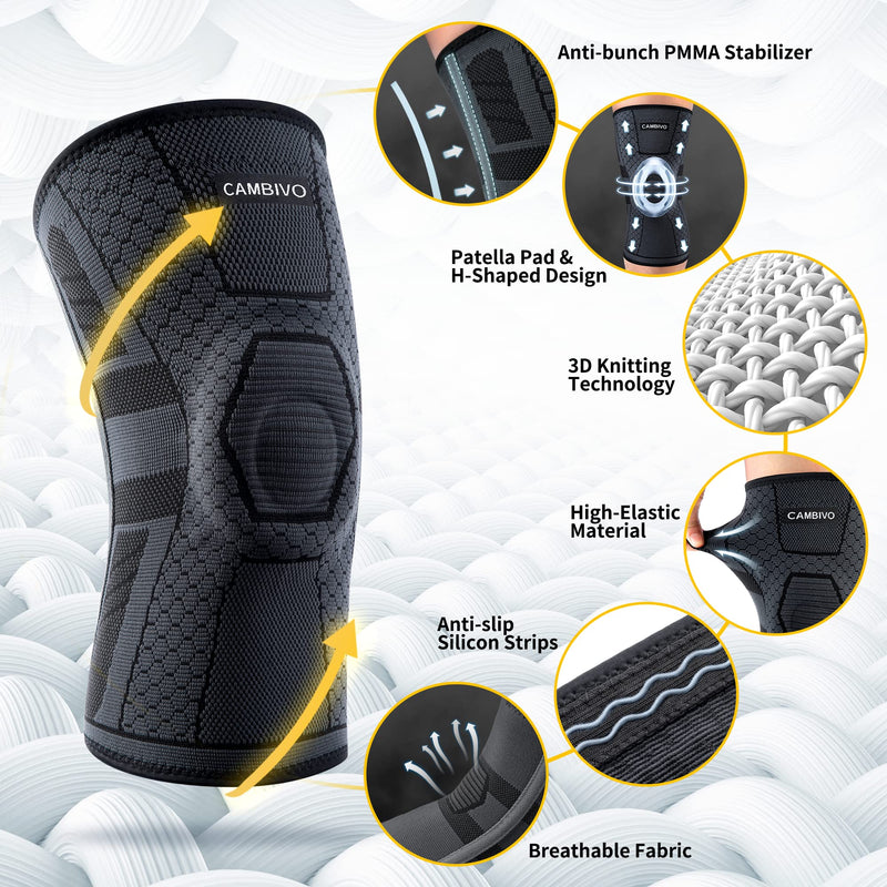 Cambivo,Cambivo Pack Of 2 Knee Support For Men And Women, Knee Support With Pmma Side Stabilizers And Patella Pad, Bandage Knee Pads For Meniscus Tears, Arthritis, Acl, Joint Pain, Running, Volleyball, Sports - NewNest Australia