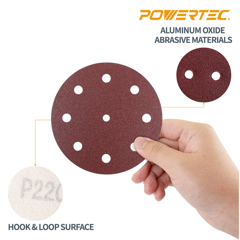 POWERTEC 80 Grit Sanding Disc | Red | Hook & Loop 5” Sanding Discs Abrasives For RO 125 Festool Sander – 50 Pack - NewNest Australia