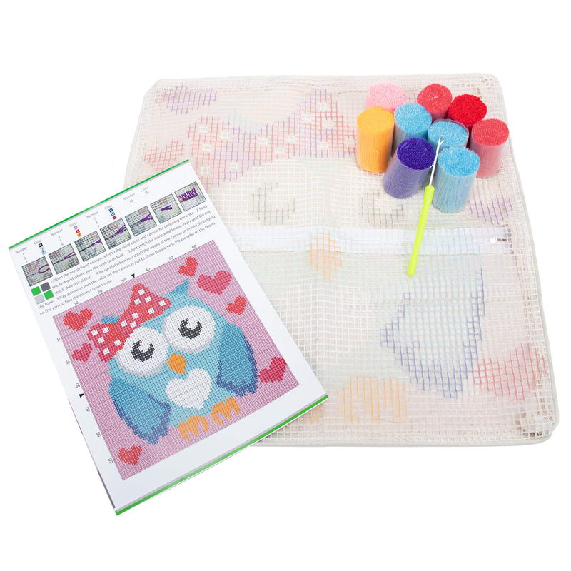 Beyond Your Thoughts DIY Latch Hook Kits Throw Pillow Cover Cute OWL Rug Pattern Printed 16X16 inch, Crochet Needlework Crafts for Kids and Adults Blue Owl - NewNest Australia