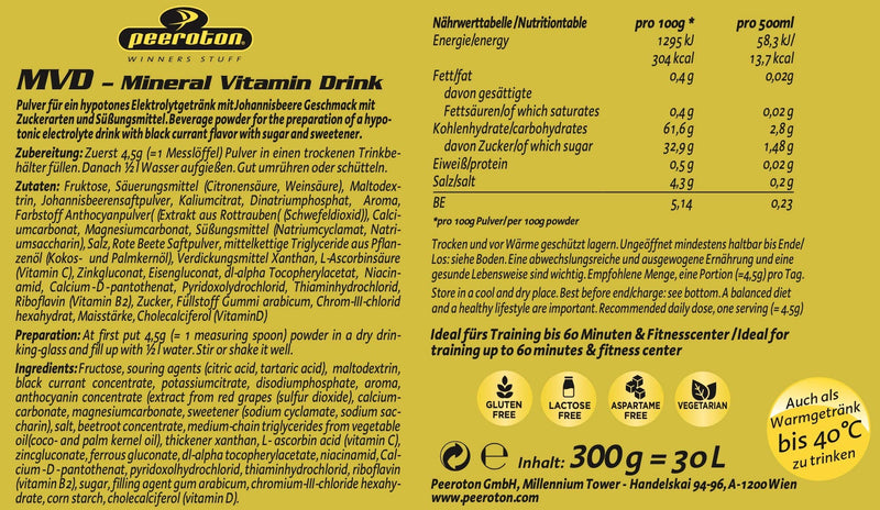 Peeroton Mvd Mineral Vitamin Drink - Currant, Electrolyte Powder With The 5 Essential Electrolytes Plus Zinc, Magnesium And Vitamin C - Take Regularly And Strengthen The Immune System, 300 G - NewNest Australia