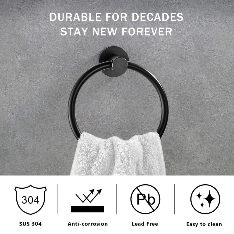 Marmolux Acc Black Towel Ring Hand Towel Holder for Bathroom Hand Towel Racks Wall Mount Bathroom Hardware Simple Round Towel Hanger SUS 304 Stainless Steel, Matte Black - NewNest Australia