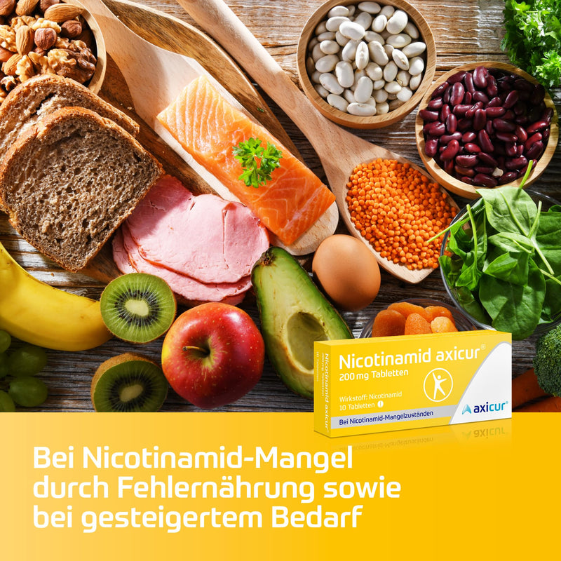 Nicotinamide axicur 200 mg tablets, nicotinamide (niacin, vitamin B3) for the treatment of clinical nicotinamide deficiency states in the event of malnutrition and increased need, 100 pieces 100 pieces - NewNest Australia