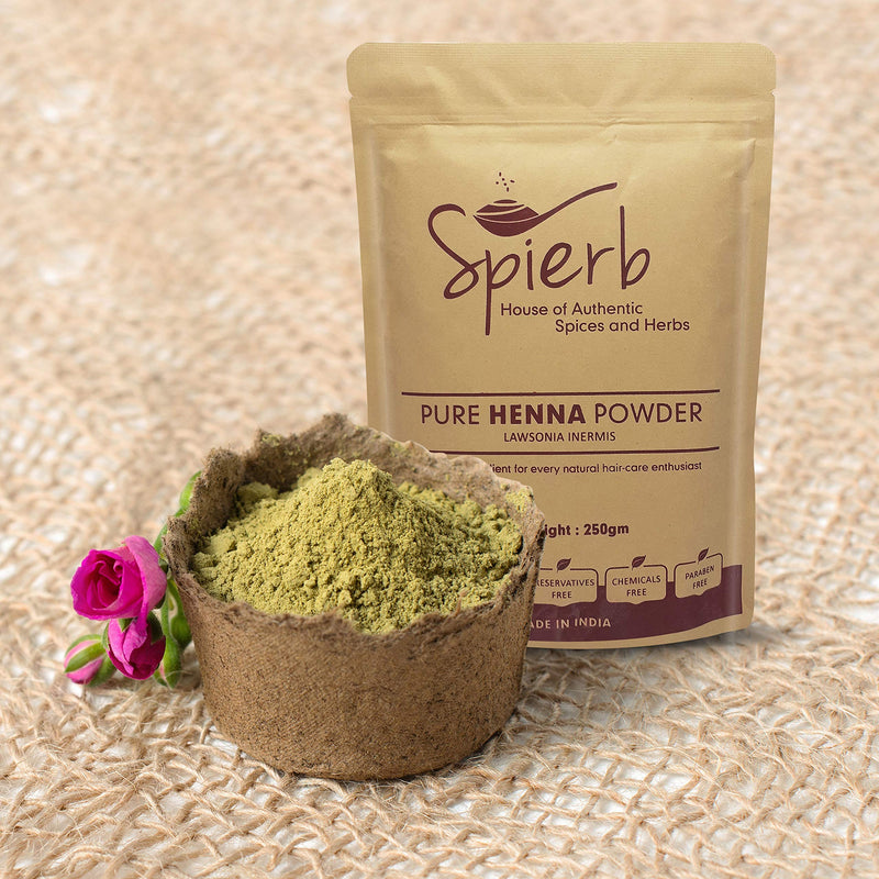 Spierb Henna Powder 250 gm - Herbal Henna Leaf Powder for Hair Dye Chemical Free Hair Color Natural Brown 100% Pure Triple Shifted Heena Lawsonia Inermis Easy to Use 250 g (Pack of 1) - NewNest Australia