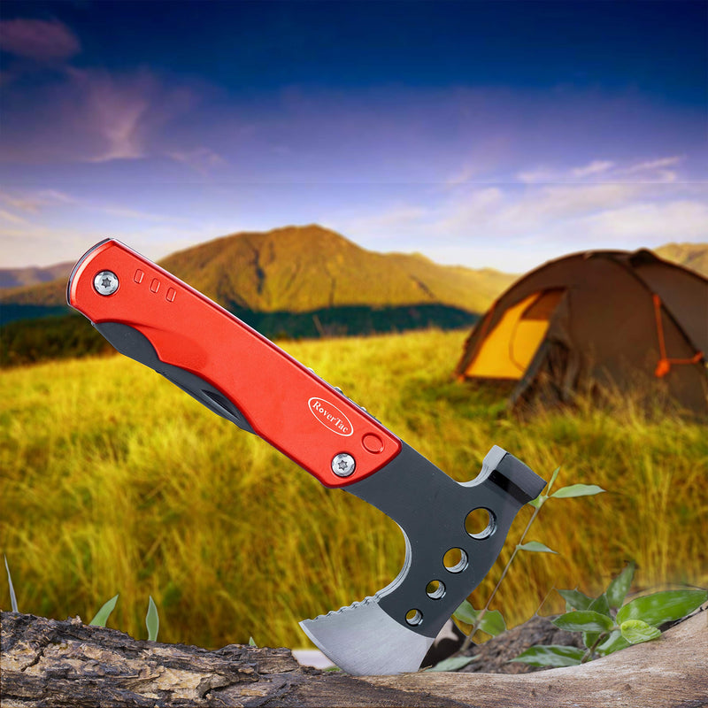 RoverTac Multitool Lockable Camping Axe Survival Gear Unique Gifts for Men Dad Husband Boyfriend 11 in 1 Upgraded Multi Tool with Hammer Knife Saw Screwdrivers Bottle Opener Durable Sheath Red - NewNest Australia