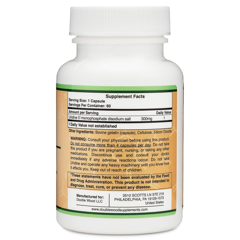 Uridine Monophosphate - Third Party Tested (Choline Enhancer, Beginner Nootropic) 300mg, Manufactured in USA by Double Wood Supplements (60 Capsules) 60 Count (Pack of 1) - NewNest Australia