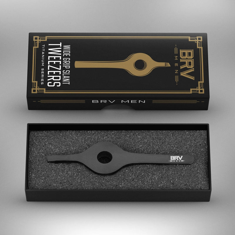 BRV MEN Wide Grip Slant Tweezers - Titanium Plated German Stainless Steel - Perfectly Aligned Slanted Tips for Precision - Professional Tweezers for Eyebrows and Nose/Ear/Facial Hair - 9.6 cm (Black) Black - NewNest Australia