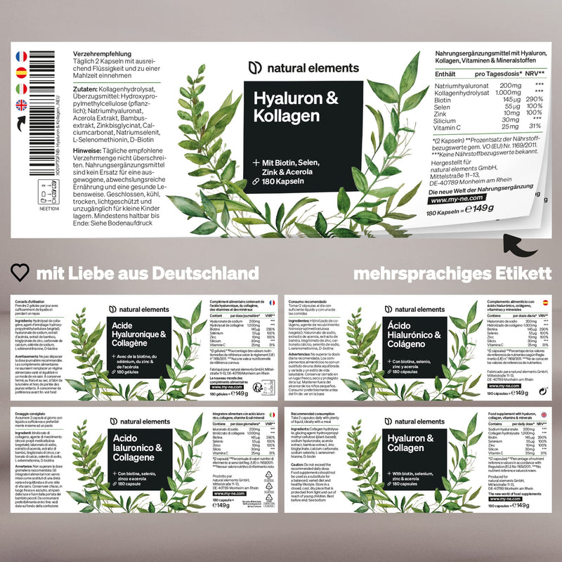 Hyaluronic Acid Collagen Complex ‚ 180 Capsules ‚ Enriched With Biotin, Selenium, Zinc, Vitamin C From Acerola & Bamboo Extract ‚ Laboratory Tested & Made In Germany - NewNest Australia