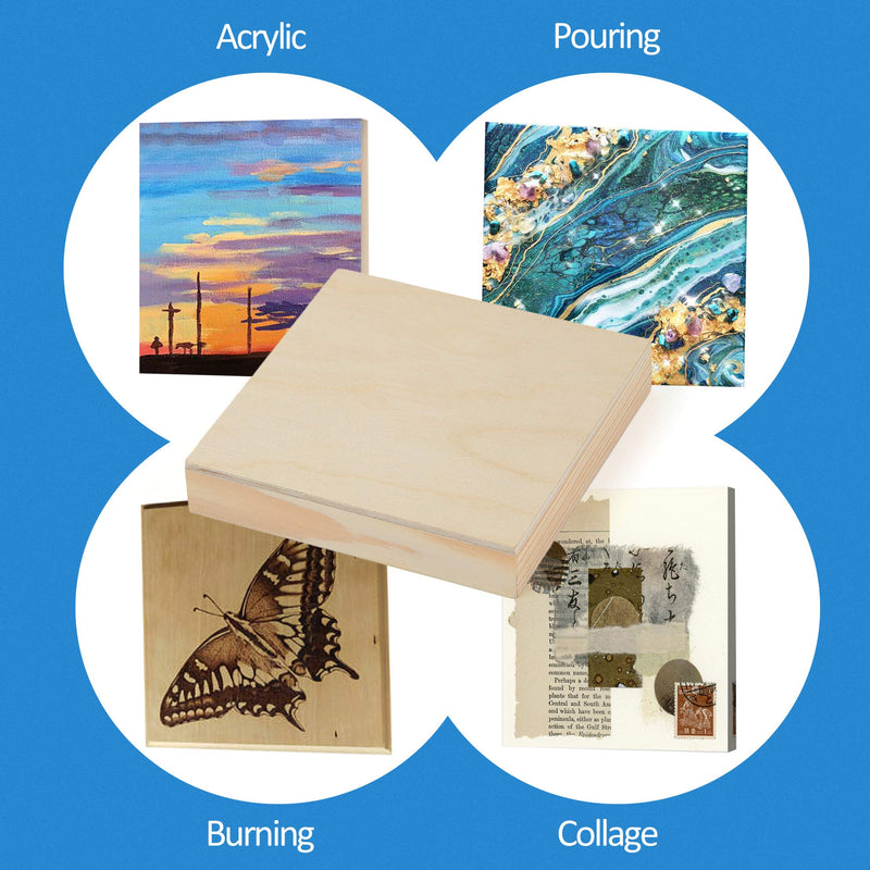 Unfinished Birch Wood Canvas Panels Kit, Falling in Art 4 Pack of 4x4’’ Studio 3/4’’ Deep Cradle Boards for Pouring Art, Crafts, Painting and More 4'' x 4'' - NewNest Australia