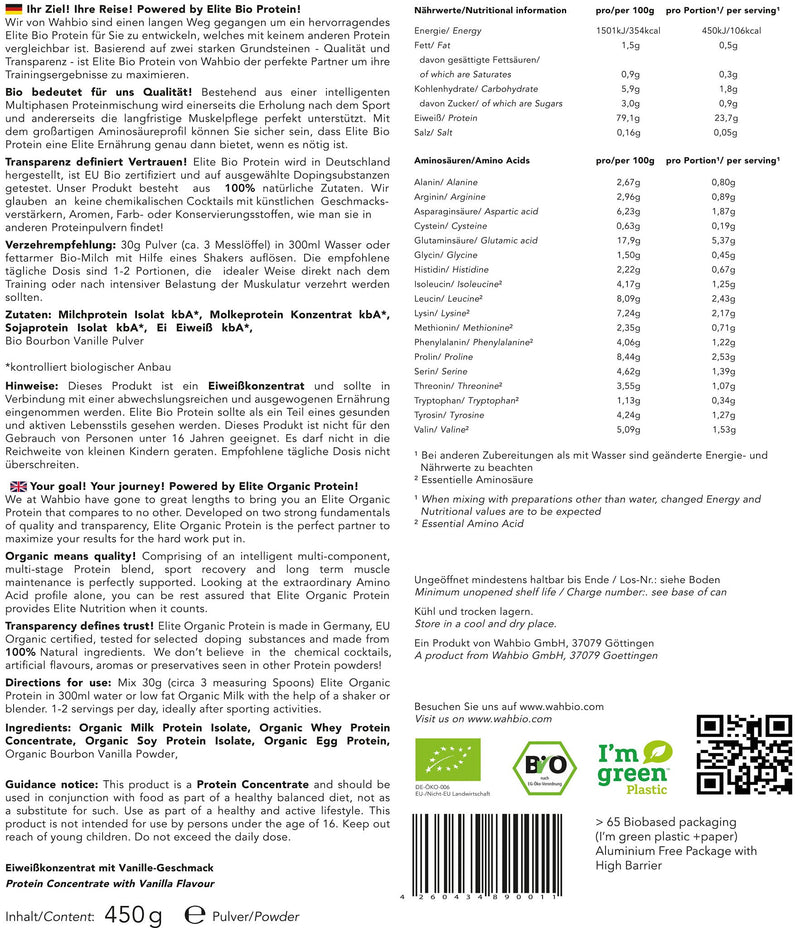 'Wahbio 100% Organic Protein Pure Neutral Taste 4 Components | Whey Protein Powder/Casein/Egg/Soy/Organic Protein Powder No Sugar/Sweetener Additives | Aspartame Free And Xanthan Free, , , - NewNest Australia