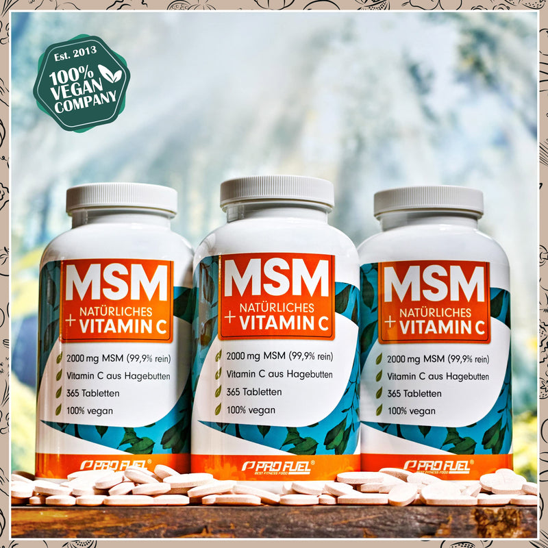 MSM 2000 mg per day + natural vitamin C - 365 tablets with methylsulfonylmethane - more compact powder than capsules - high dose with 1000 mg per MSM tab - vegan & without additives 365 pieces (pack of 1) - NewNest Australia