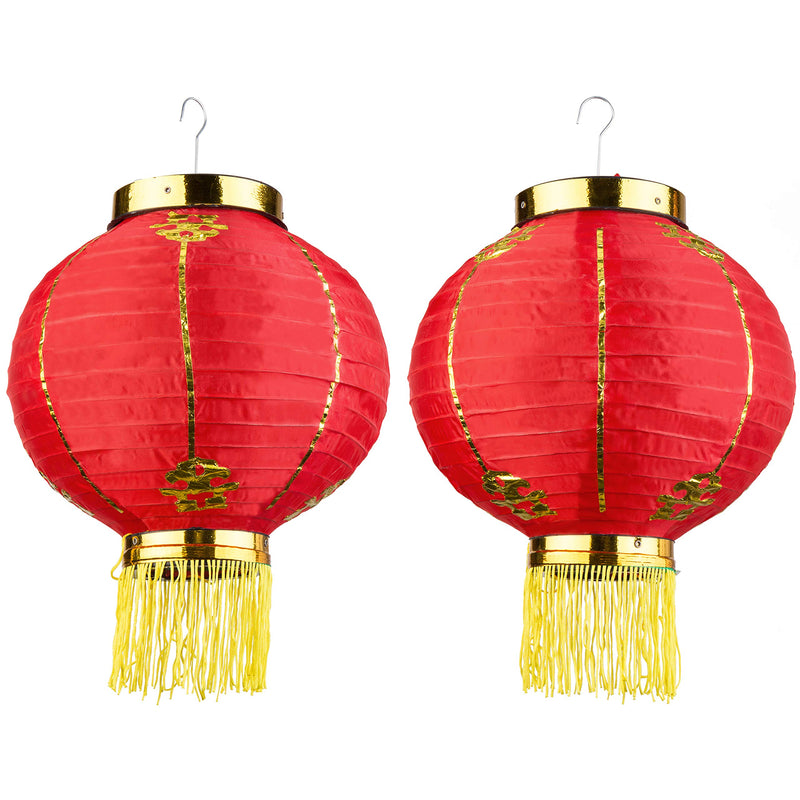 NewNest Australia - MyGift Decorative Red Silk Fabric Hanging Lantern Lamps, Set of 2 