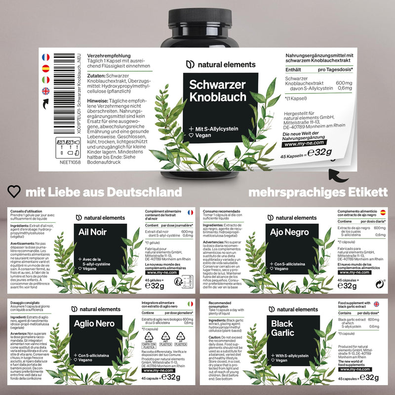 Black Garlic - 45 Capsules with 600 mg Each - Miracle Tuber with S-Allyl Cysteine - Natural, Laboratory Tested, Vegan, High Dose & Produced in Germany - NewNest Australia