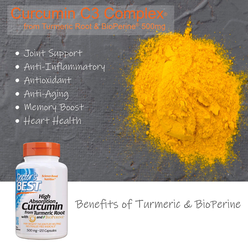 Doctor's Best DRB-00107 High Absorption Curcumin From Turmeric Root with C3 Complex & BioPerine 500mg (120 Capsules) - NewNest Australia