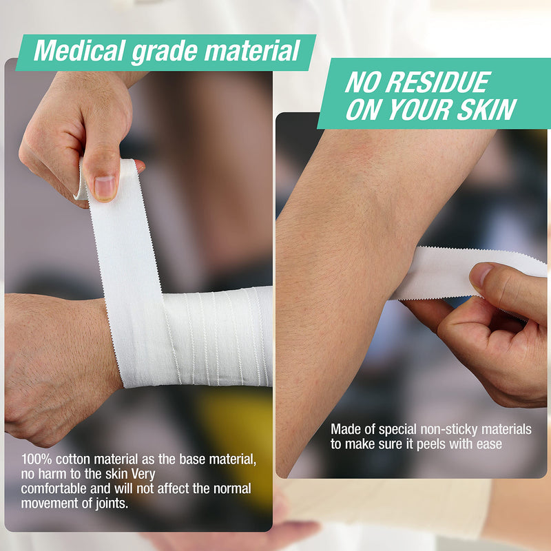 (3 Pack) White Athletic Sports Tape, Very Strong Easy Tear No Sticky Residue Tape for Athlete & Sport Trainers & First Aid Injury Wrap,Suitable for Bats,Tennis,Gymnastics & Boxing（1.5in X 35ft） - NewNest Australia