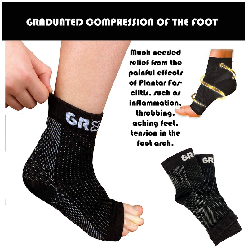 gr8ful® Plantar Fasciitis Socks | Support Sleeves with 24/7 Compression & Treatment for Foot Arch, Heel, Fascia & Achilles Tendonitis, Men/Women, Pain Relief Night Splint Sock | 1 pair | Black S/M S/M (Pack of 2) - NewNest Australia
