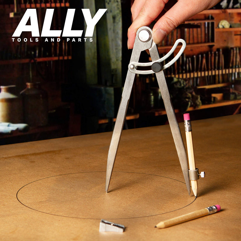 ALLY Tools 8 Inch Precision Wing Divider Scribe Tool/Woodworking Compass with Pencil Holder INCLUDES Two Pencils and Pencil Sharpener Ideal for Drawing Circles, Geometry, Wood, Metal, and Leather - NewNest Australia