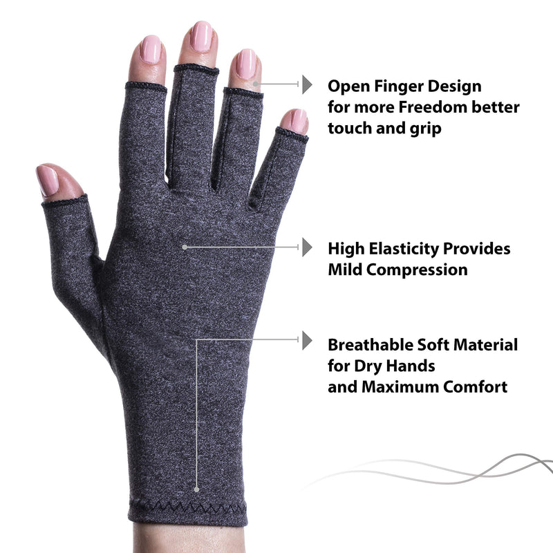 Open Finger Compression Gloves - Arthritis Gloves for Women, Men - Premium Joint Pain Relief - Rheumatoid and Osteoarthritis Hand Support - Ease Muscle Tension and Swelling - by Sandine (Black S) Black S - NewNest Australia