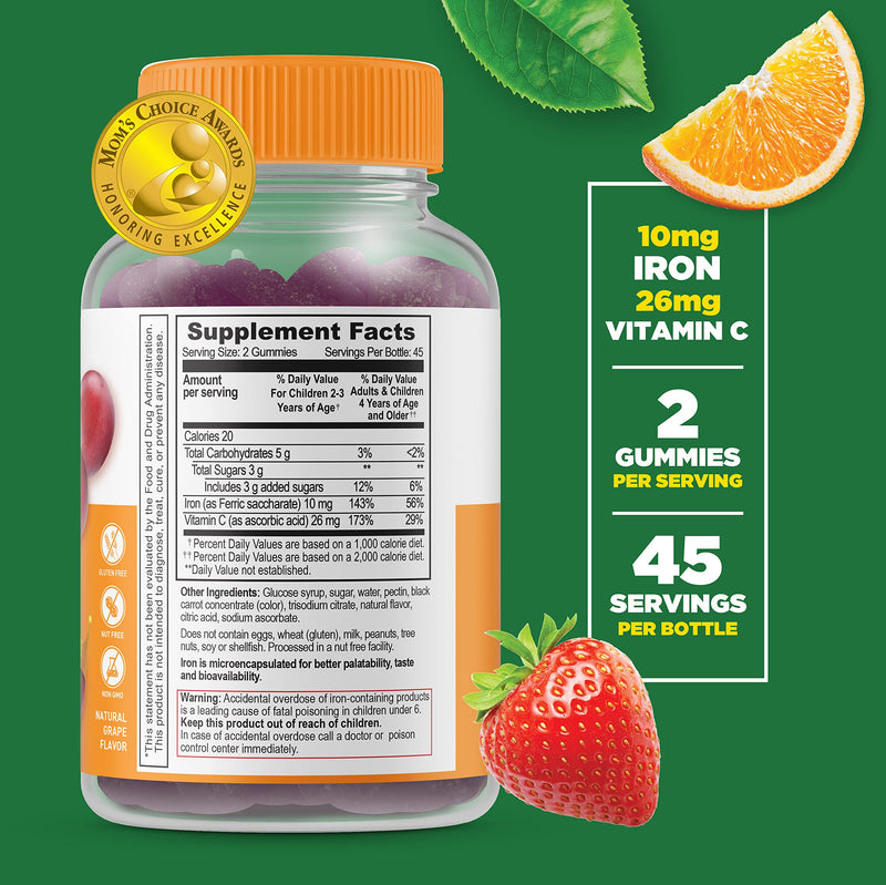 Lifeable Iron for Kids – with Vitamin C – 10mg – Great Tasting Natural Flavor Gummy Supplement – Gluten Free Vegetarian GMO-Free Chewable – for Anemic and Iron Deficient – for Children – 90 Gummies - NewNest Australia