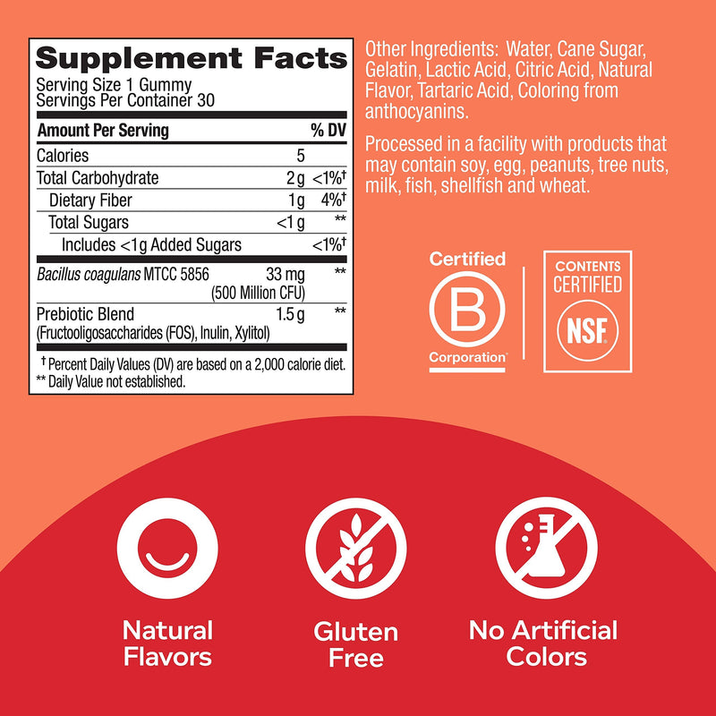 OLLY Probiotic + Prebiotic Gummy, Digestive Support and Gut Health, 500 Million CFUs, Fiber, Adult Chewable Supplement for Men and Women, Peach, 30 Day Supply - 30 Count Balanced Belly (30 Day Supply) - NewNest Australia