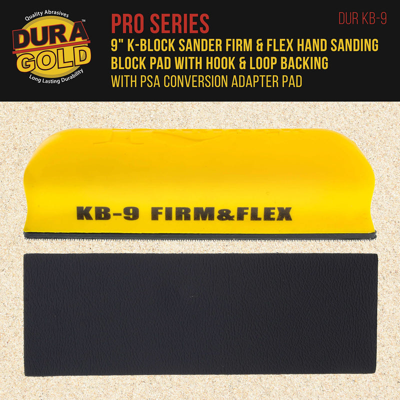 Dura-Gold Pro Series 9" K-Block Sander Firm & Flex Hand Sanding Block Pad with Hook & Loop Backing and PSA Sandpaper Conversion Adapter Pad - Automotive Paint Prep Sand Shape Contour Woodworking Wood - NewNest Australia
