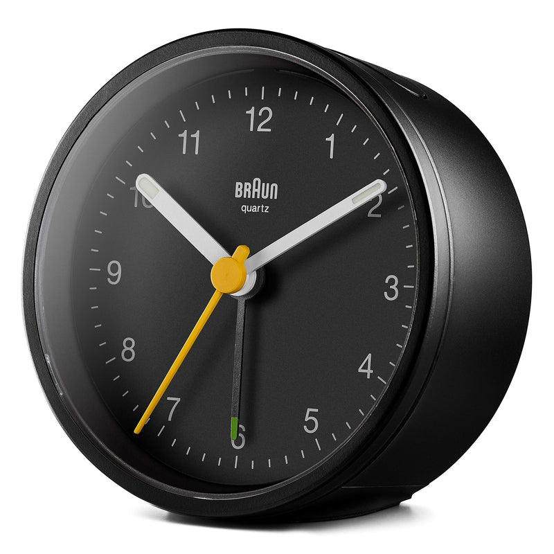 NewNest Australia - Braun Classic Analogue Alarm Clock with Snooze and Light, Quiet Quartz Movement, Crescendo Beep Alarm in Black, Model BC12B. 