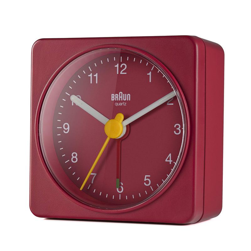 NewNest Australia - Braun Classic Travel Analogue Alarm Clock, Compact Size, Quiet Quartz Movement, Crescendo Beep Alarm in Red, Model BC02R. 