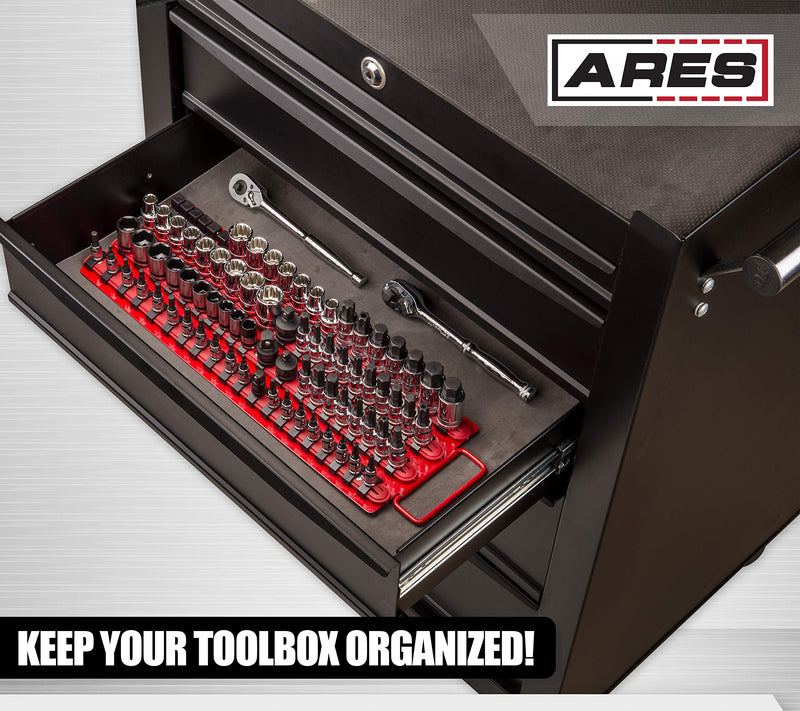 ARES 70177-80-Piece Socket Organizer - 1/4-Inch, 3/8-Inch, and 1/2-Inch Drive Socket Rails Hold 80 Sockets and Keep Your Tool Box Organized Red 80-Piece Socket Organizer - NewNest Australia