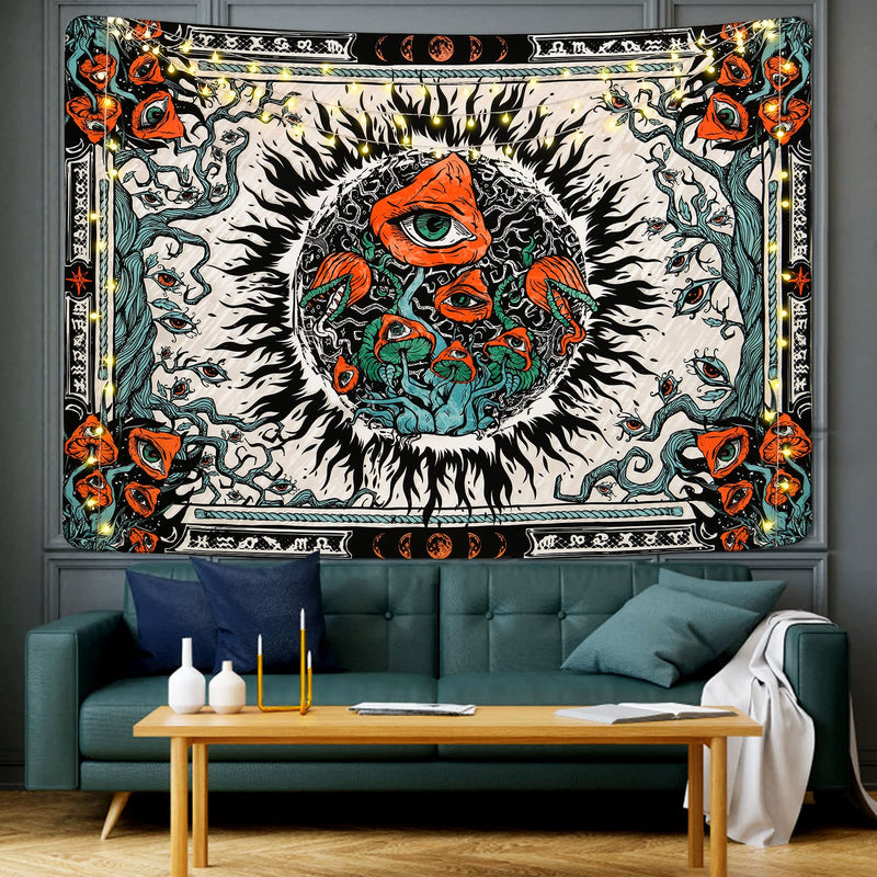 Mushroom Tapestry Burning Sun Tapestries Hippie Eyes Tapestry Mandala Vines Tapestry Moon Phase Tapestry Wall Hanging For Room(51.2 x 59.1 inches) Multicolor 51.2" x 59.1" - NewNest Australia