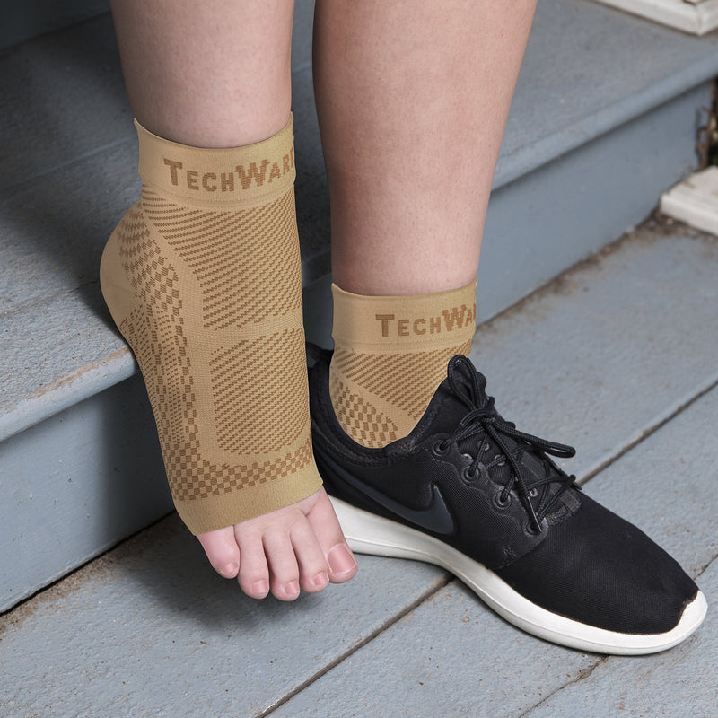 TechWare Pro Ankle Brace Compression Sleeve - Relieves Achilles Tendonitis, Joint Pain. Plantar Fasciitis Sock with Foot Arch Support Reduces Swelling & Heel Spur Pain. Injury Recovery for Sports Beige L / XL (see size chart) - NewNest Australia