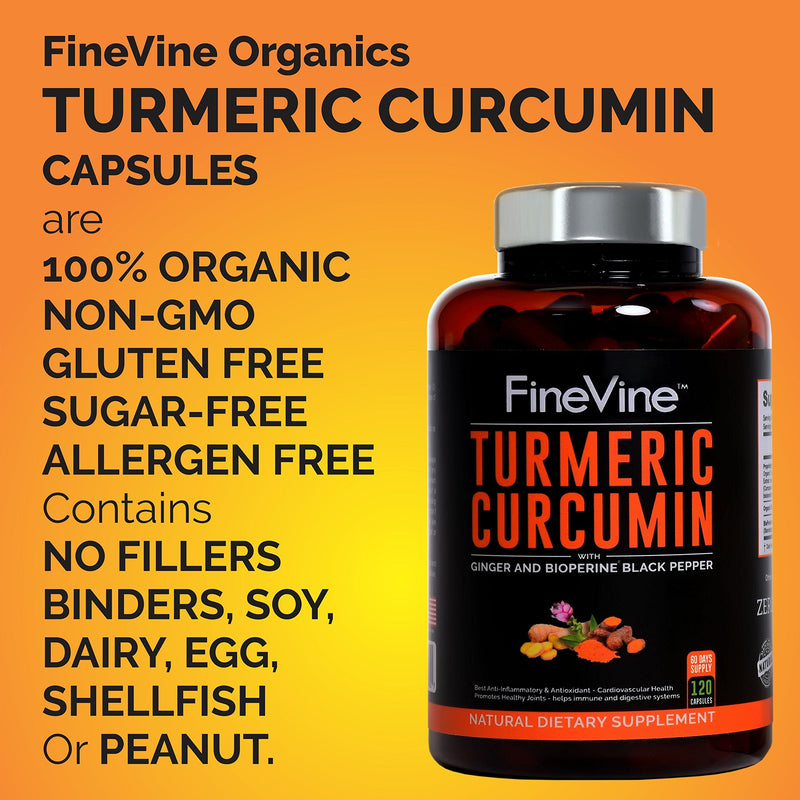 Turmeric Curcumin with BioPerine Black Pepper and Ginger - Made in USA - 120 Vegetarian Capsules for Advanced Absorption, Cardiovascular Health, Joints Support and Anti Aging Supplement - NewNest Australia