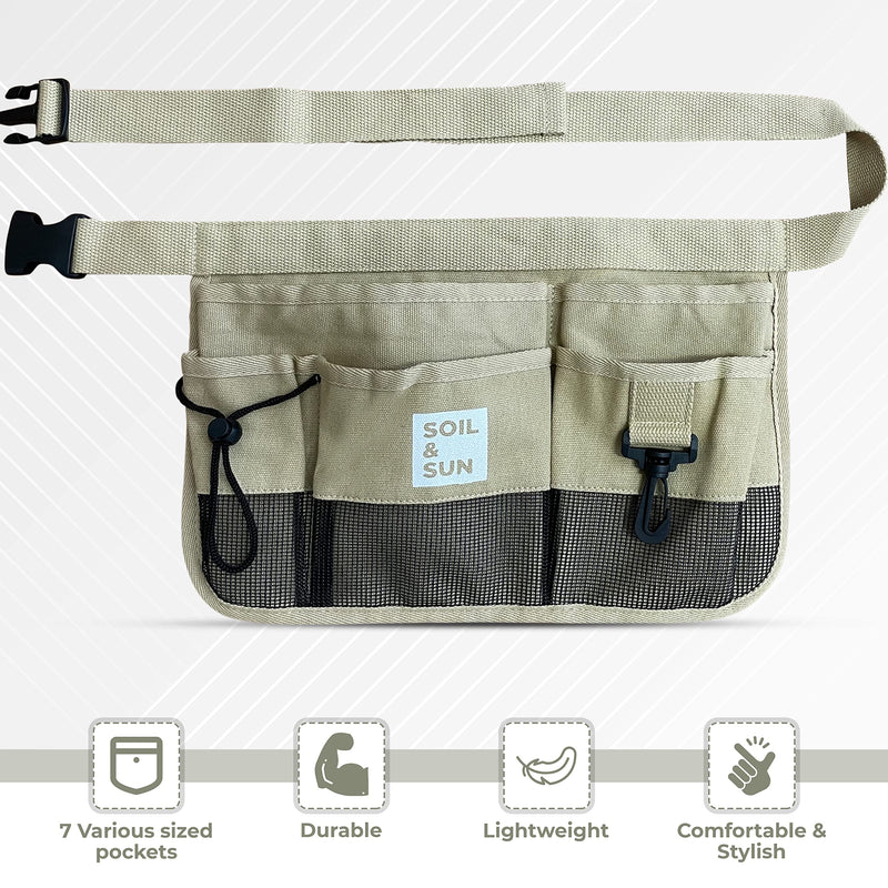 Soil and Sun Utility Belt Pouch-Size Adjustable Garden Apron for Women with Pockets-Durable Canvas Garden Tool Belt for Women Beige - NewNest Australia