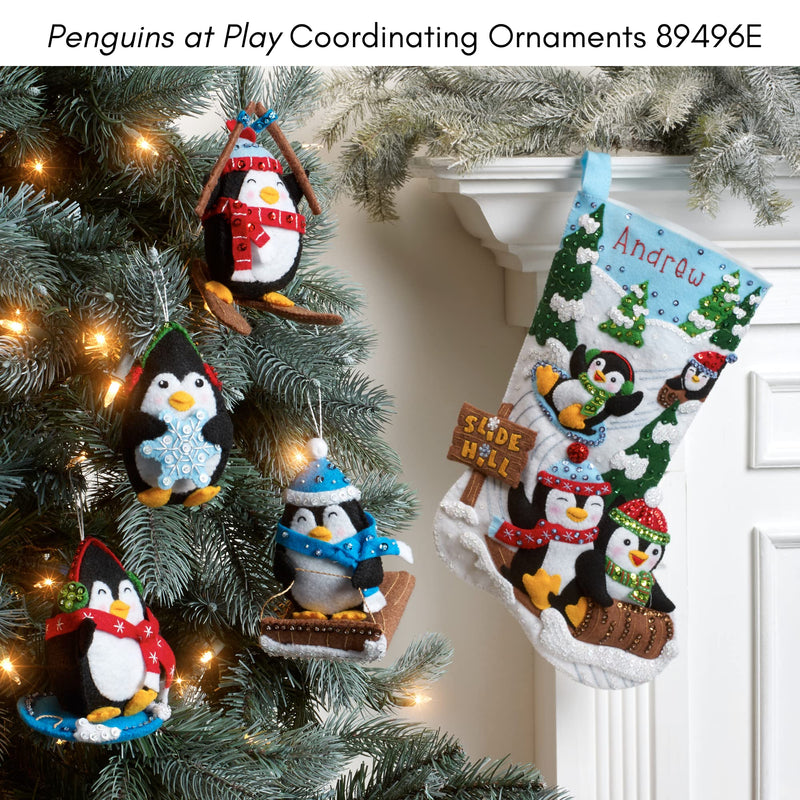 Bucilla Felt Applique Stocking Kit, Penguins at Play 18" Felt Applique Stocking Making Kit, Perfect for DIY Needlepoint Arts and Crafts, 89481E - NewNest Australia