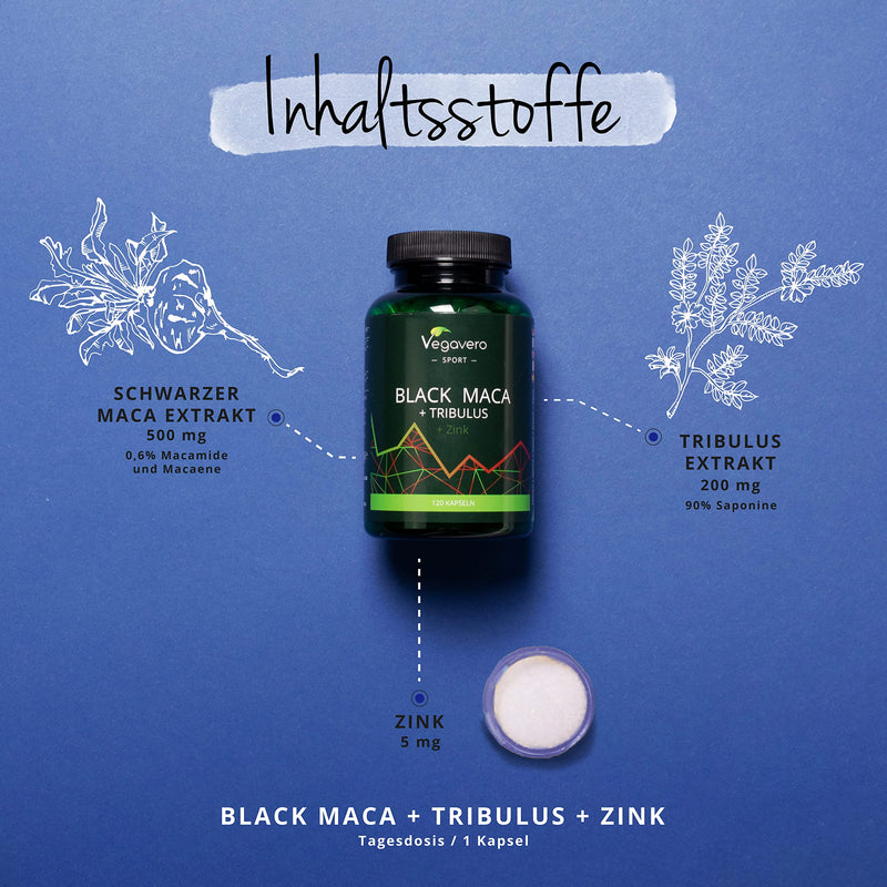 Maca Capsules High Dose + Tribulus | Premium 5000 mg Maca Black + 1,200 mg Tribulus Terrestris | Laboratory Tested | Vegan - No Additives | 120 Capsules | German Production by Vegavero® - NewNest Australia