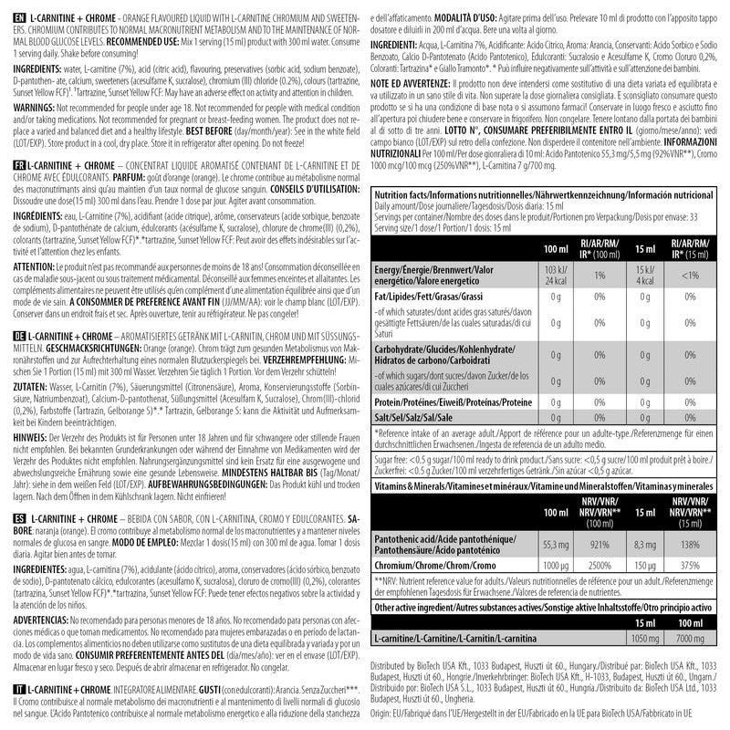 BioTechUSA L-Carnitine+Chrome, flavored drink with L-carnitine, chrome and sweeteners, 500 ml, orange - NewNest Australia
