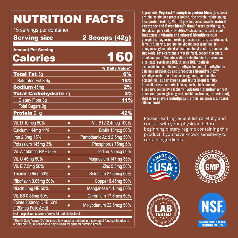 Plant Based Protein Powder Chocolate - Lactose & Dairy Free Protein Powder - Vegan Protein Shake Meal Replacement with Fava, Mung, Rice & Pea Protein, Low Carb, Keto, Sugar & Gluten Free, 21g Creamy Chocolate - NewNest Australia