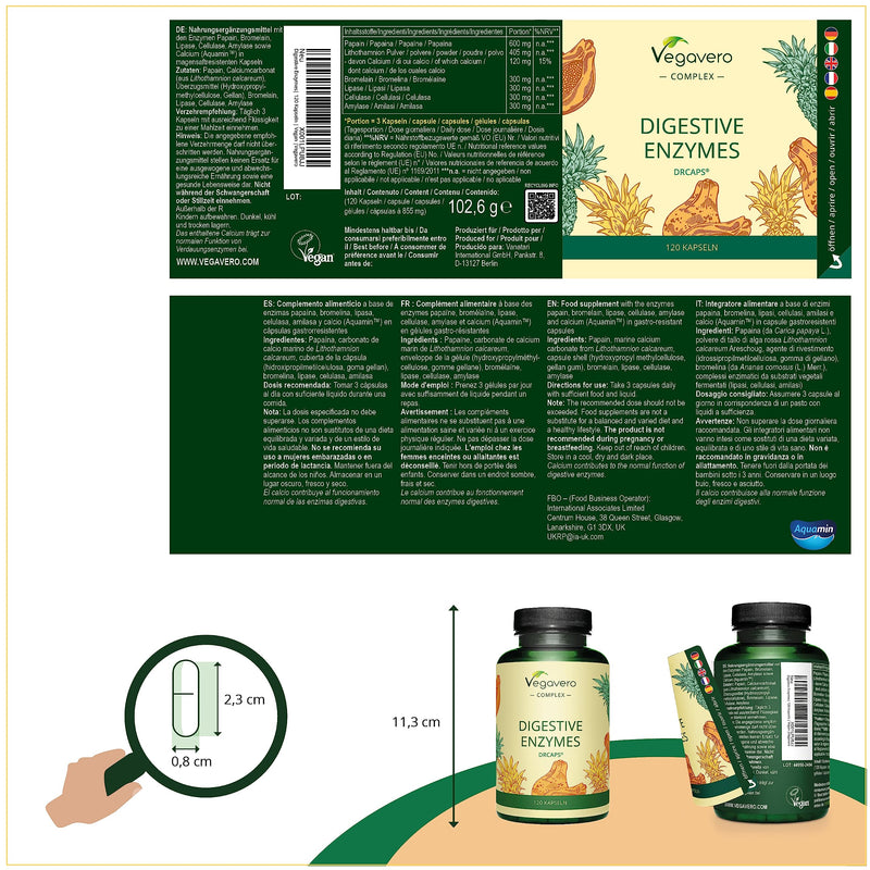 Enzyme Complex Bromelain Papain Amylase Lipase Cellulase Gastric Juice-Resistant Drcaps Natural Digestive Enzymes Laboratory Tested No Additives German Production Vegavero - NewNest Australia
