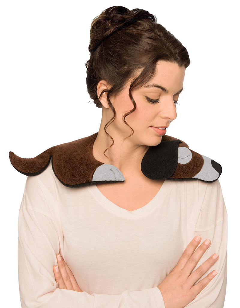 LESCHI heat pillow - grain pillow for microwave - animal dog dark brown - cuddly neck pillow with organic wheat - ideal as a heat source in winter and for tension on the neck, shoulder, neck, chocolate/midnight - NewNest Australia