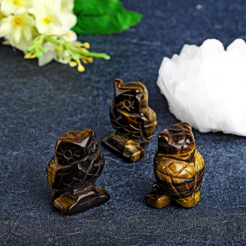 CrystalTears 2pcs Healing Crystal Owl Figurine Hand Carved Green Aventurine Tiger Eye Reiki Healing Crystals Gemstone Pocket Owl Statue for Meditation Peace Protective Home Decor 1.5" Green Aventurine+tiger Eye - NewNest Australia