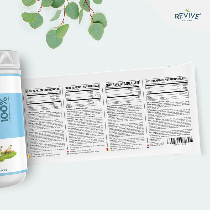 Revive Naturals Multicollagen Protein Powder - Types I, Ii, Iii, V & X - Hydrolysed Grass Feed Beef, Wild Caught Fish And Free-Range Chicken, Flavorless, Halal - (400 G), Powder - NewNest Australia