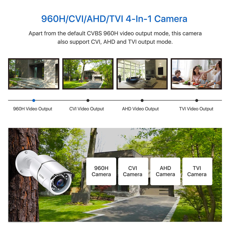 ZOSI 2.0MP HD 1080p 1920TVL Security Camera Outdoor Indoor (Hybrid 4-in-1 HD-CVI/TVI/AHD/960H Analog CVBS),36PCS LEDs,120ft IR Night Vision,105° View Angle Weatherproof Surveillance CCTV Bullet Camera 1Cam Wire Camera - NewNest Australia