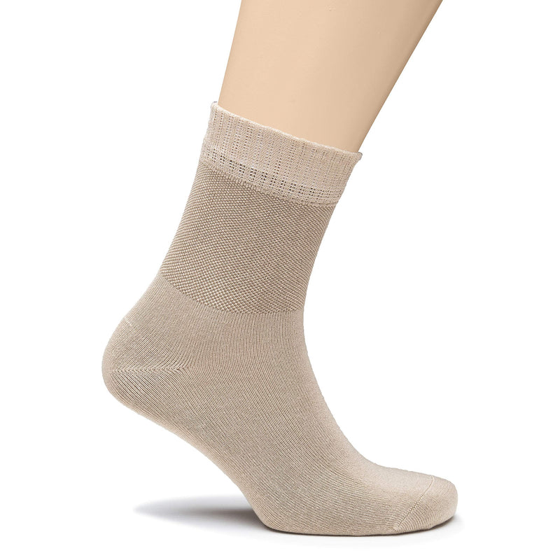 Hugh Ugoli Men's Loose Diabetic Ankle Socks Bamboo, Wide, Thin, Seamless Toe and Non-Binding Top, 4 Pairs 8-11 Beige - NewNest Australia