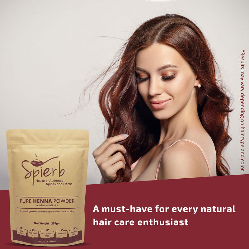 Spierb Henna Powder 250 gm - Herbal Henna Leaf Powder for Hair Dye Chemical Free Hair Color Natural Brown 100% Pure Triple Shifted Heena Lawsonia Inermis Easy to Use 250 g (Pack of 1) - NewNest Australia