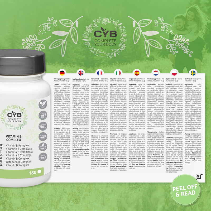 CYB Complete your Body vitamin B complex, high dose with all eight B vitamins, vegan, 1 x 180 tablets - NewNest Australia