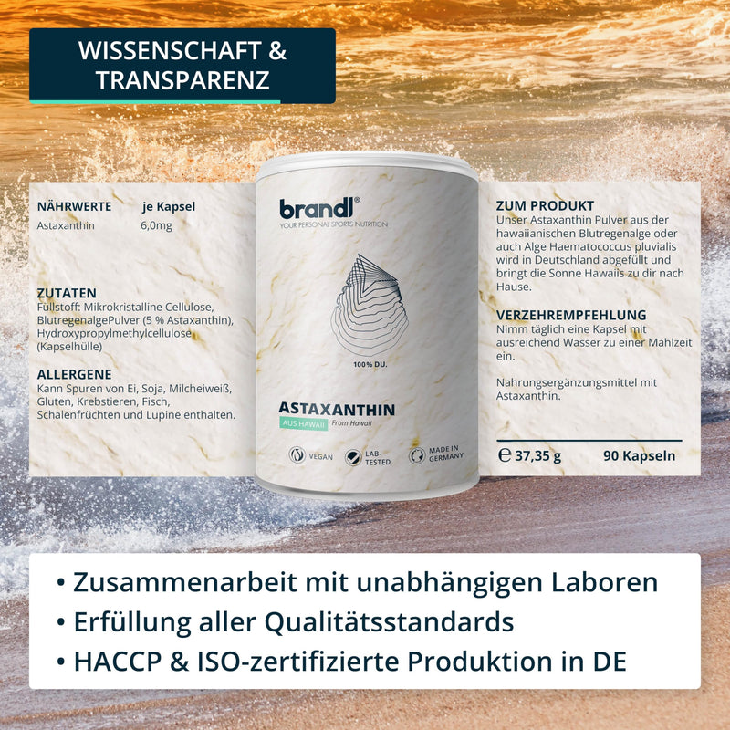 brandl® Astaxanthin high dosage with antioxidants from Hawaii | Produced in Germany premium quality | 90 vegan astaxanthin capsules with 6mg astaxanthin each - NewNest Australia