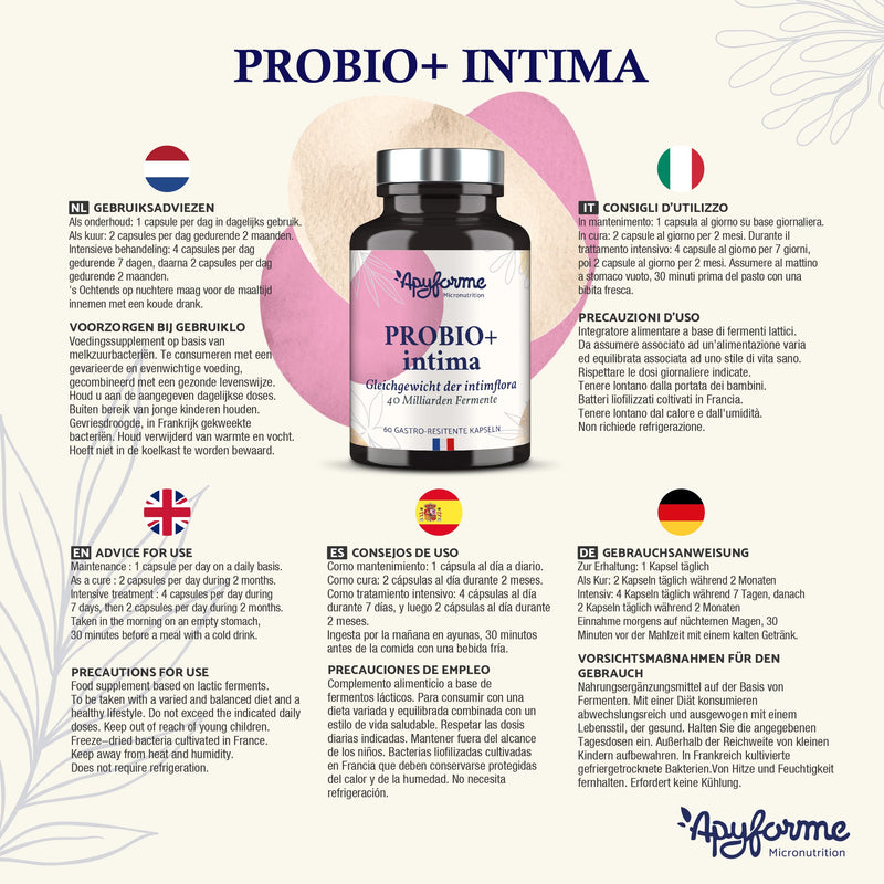 Apyforme - Probio+ Intima - Intimate Flora - Up To 40 Billion Cfu Per Day - 4 Strains Lactobacillus Reuteri, Rhamnosus Crispatus And Acidophilus - 100% French - NewNest Australia